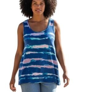 LOGO Layers Tank Womens XL Blue Pink Tie Dye Knit Scoop Neck Sleeveless Top